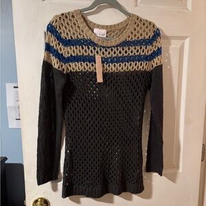 Romeo & Juliet Couture Women's Multicolor Knit Sweater Gray Tan Teal